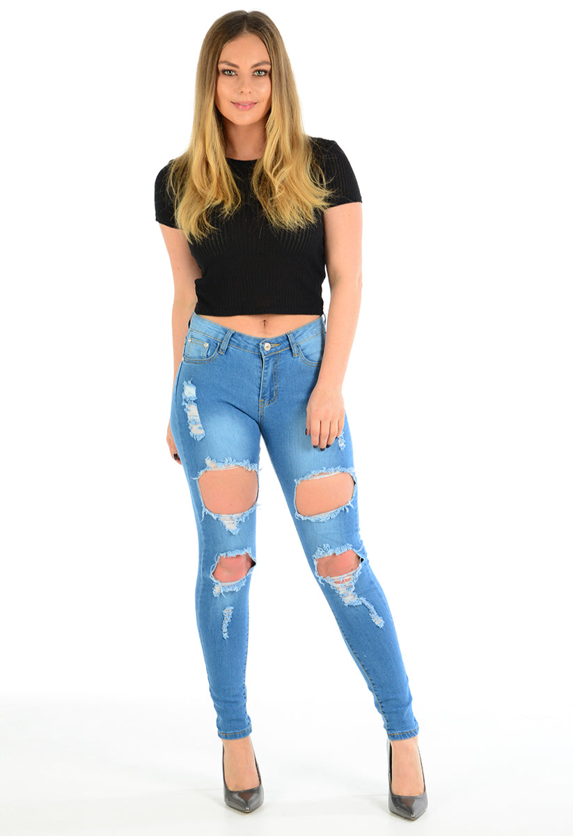 FLORAL High Waisted jeans  Blue Ladies Jeans - DENIM WISE MANCHESTER