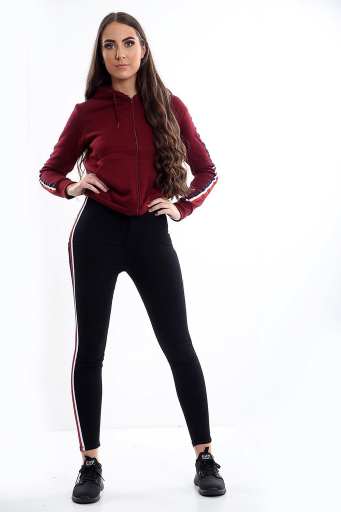 Black side sale stripe jeans womens
