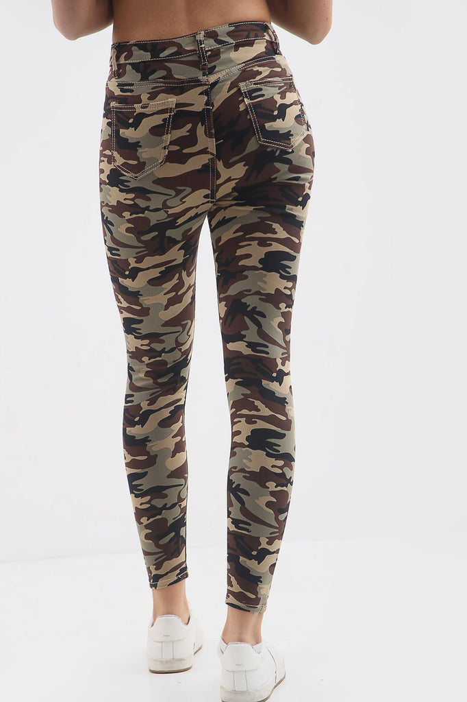 Khaki Camo Print Pants  Cargo Pants - DENIM WISE MANCHESTER