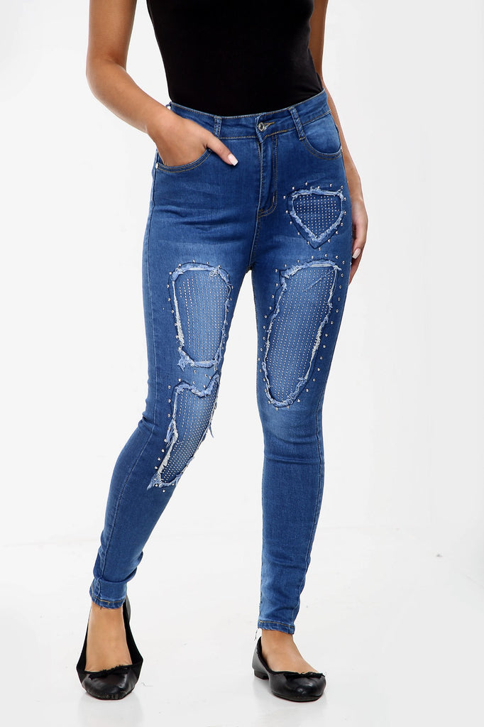 Women's Diamante High Waisted Jeans